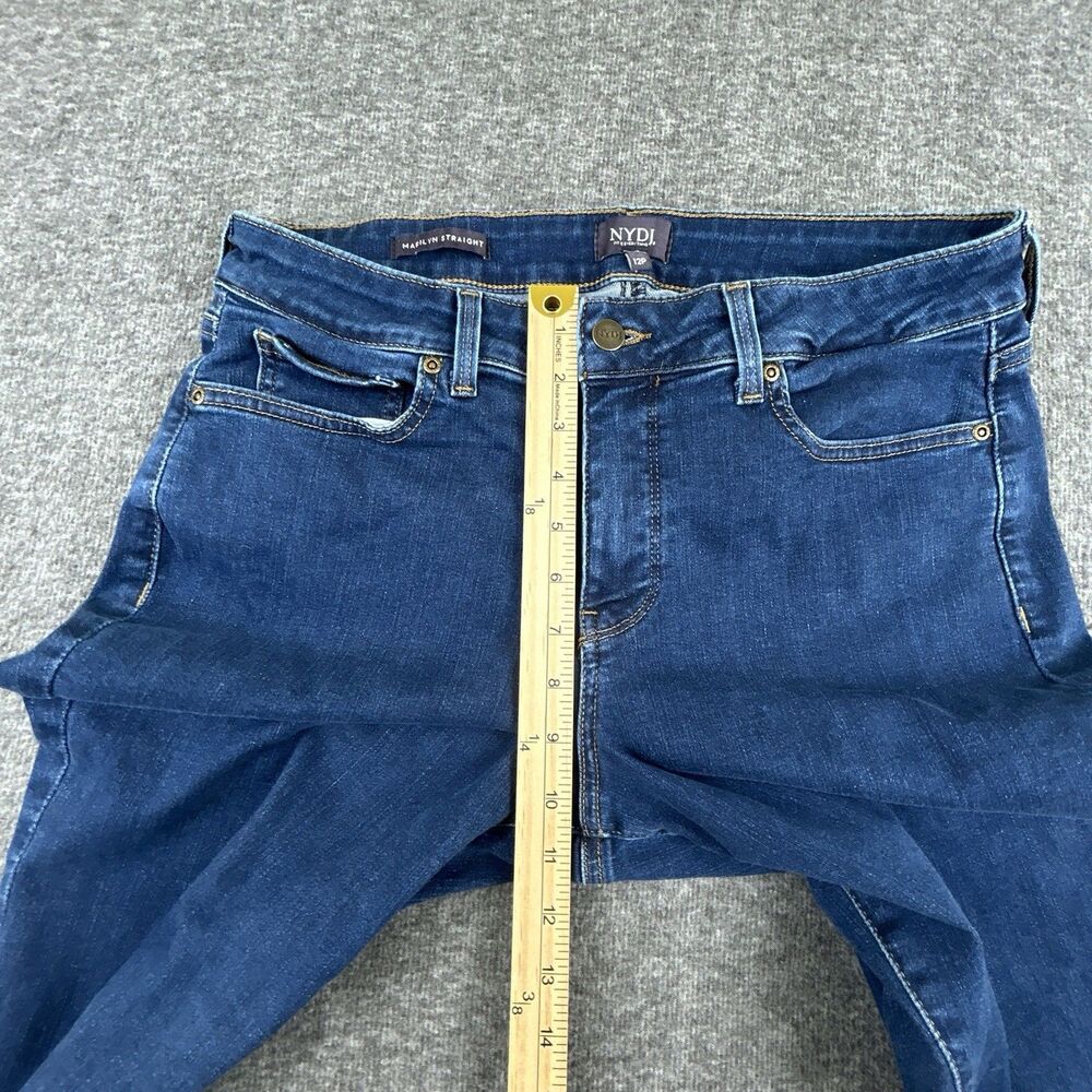 NYDJ Marilyn Straight Leg Dark Blue Denim Jeans Womens Size 12 Petite 31x31 Lift - Picture 10 of 12
